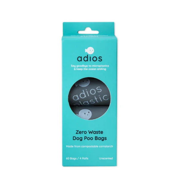 Adios Plastic Compstable Poo Bag Grey 4 x 15''s - North East Pet Shop Adios