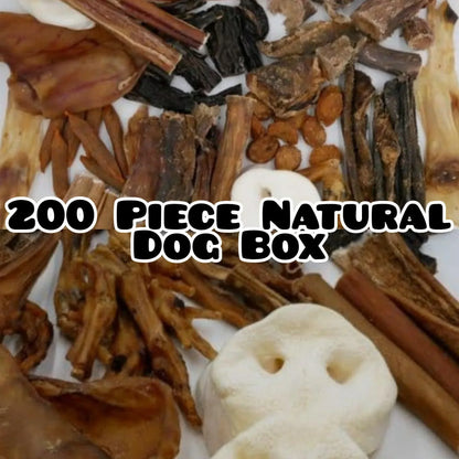 200 piece natural dog treat box with assorted dried chews and bones