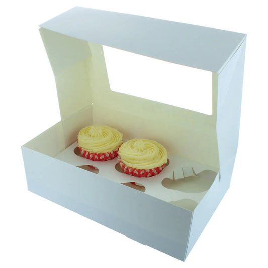 White Cupcake/Muffin Box with Transparent Lid - Available in 6 & 12 Capacity