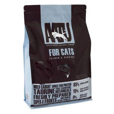 AATU cat food bag with salmon and herring, 3kg, featuring wild caught fish, taurine, botanicals, fruits, and vegetables