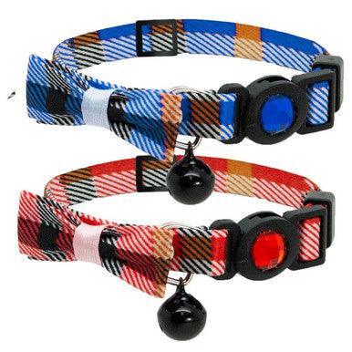 Cat Circus Collar Jewelled Tartan Bow Blue - North East Pet Shop Cat Circus