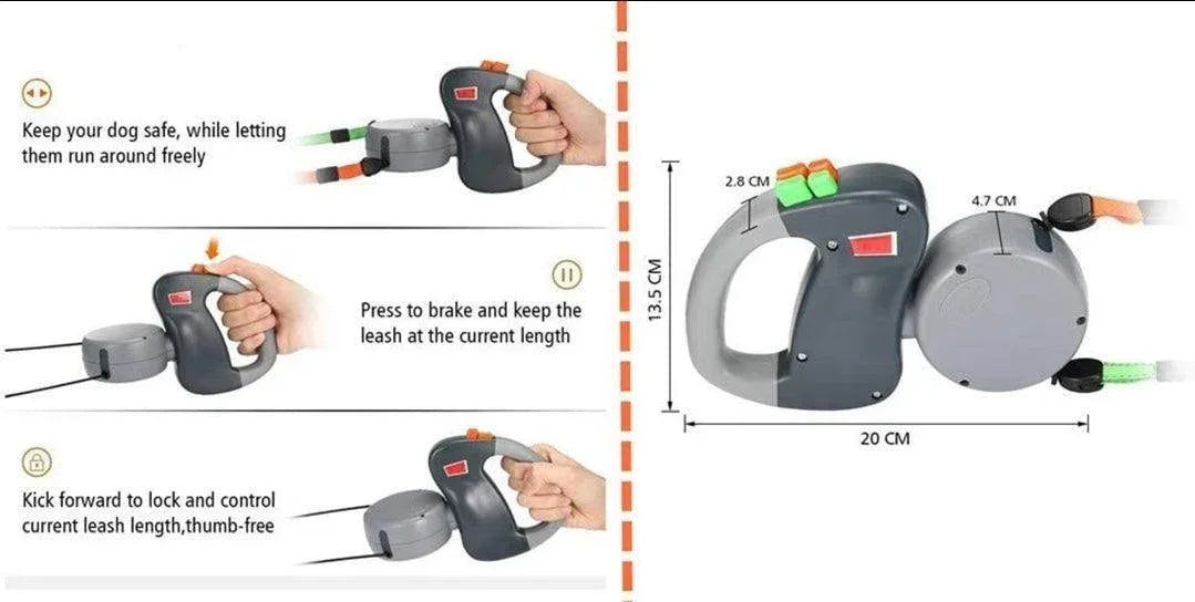 Double Dog Anti Twist Extendable Lead - No More Tangle! - North East Pet Shop Dog Shack UK